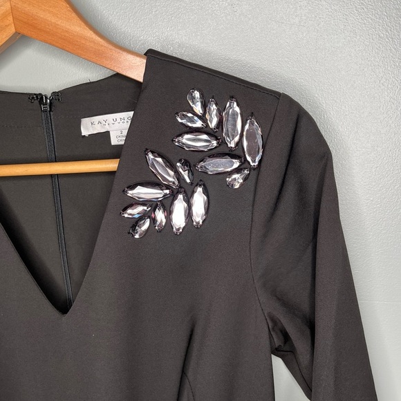 Kay Unger Margherita Stretch Crepe Walk Thru Jumpsuit Art Deco Beading - Picture 6 of 12